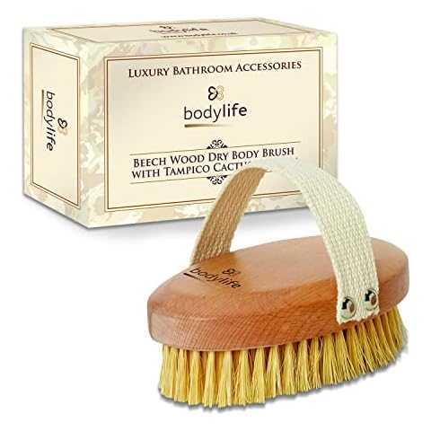 Bodylife Dry Body Brush Beechwood With Natural Tampico Cactus Bristles Hard Strength Bristles Cover