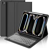 iPad Pro 13 インチキーボード付きケース(M4)2024 Bluetoothキーボードカバー 7色バックライトApple Pencil充電対応 上側収納 耐衝撃 全面保護 薄型 着脱式 多角度調整 ブラック