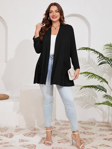 Image of BELAROI Plus Size Lightweight Cardigan Sweaters for Women Casual Open Front 3 /4 Sleeve Cover Up