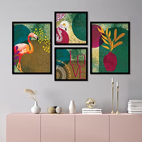 Image of KOTART Paintings Set of 4 Framed Paintings for Wall Decoration, Bedroom - Framed Wall Posters /Paintings for Living Room with Frame - Big Size Wall Paintings /Wall Hanging (Black) (Art 1, Small (10x13 or 10x10 inch))