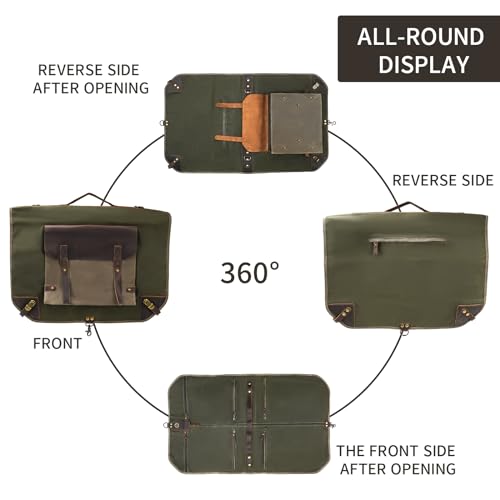 Waxed Canvas Leather Suit Luggage Garment Bag with Shoulder Strap for Work and Business3