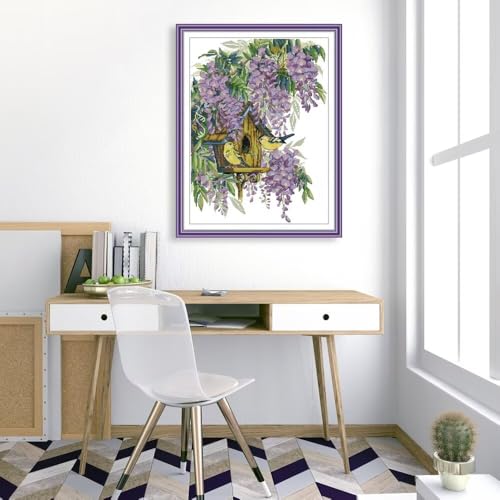 Image of CROSSDECOR Stamped Cross Stitch Kits Full Range of DIY Needlepoint for Adult Beginners Pattern, for Gift and Home Decor 14CT 2 Strands Bird's nest,14.57x18.9 inch