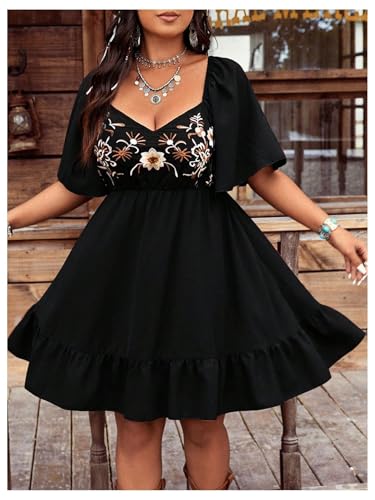 Image of Verdusa Women's Plus Size Western Boho Floral Dress Cowgirl Country Concert Vacation Outfits Flowy Summer Dresses