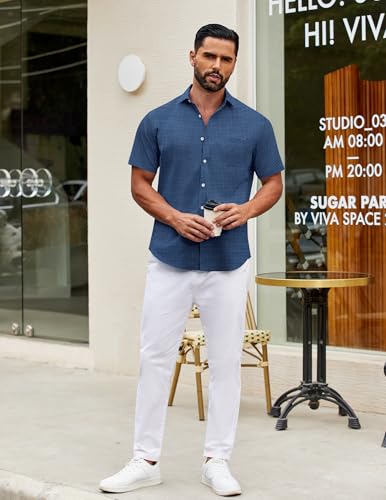Image of COOFANDY Mens Short Sleeve Casual Button Down Shirts Summer Untucked Dress Shirts with Pocket
