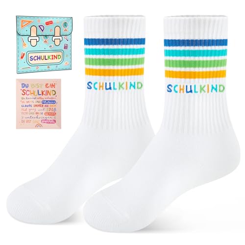 SockWaddles Schulkind Socken aus Baumwolle Geschenk Einschulung Schulkind 2026 Mädchen Jungen (EU25-34)Atmungsaktive Kinder Socken Blau