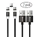 360°3in1Rotary Micro USB+USB C Strong Magnetic Cable(3.3ft 2pack)-Qimose Nylon Braided Durable 2A Fast Charging Cables with LED Lights, Suitable for Android, HTC, Samsung, Pixel LG, etc, (Black)
