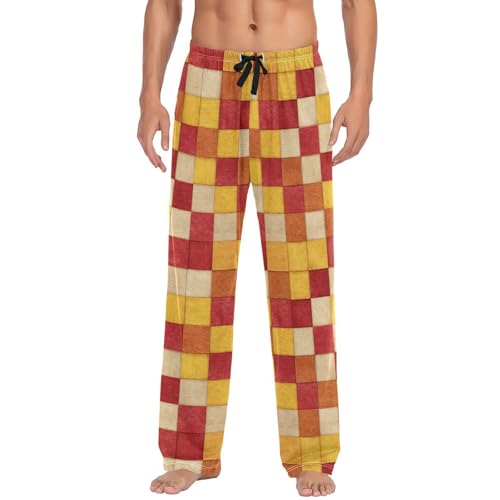Men's Pajama Pants Orange Plaid Pajama Pants for Men PJs Bottoms Drawstring Pockets Yellow Sleep Lounge Pants S