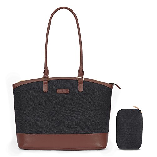 Preisvergleich Produktbild LOKASS Damen Laptoptasche Notebooktasche Laptop Schultertasche Business Canvas Aktentasche Frauen Tote Bag Umhängetasche für 15,6 Zoll Laptop / MacBook (Schwarz)
