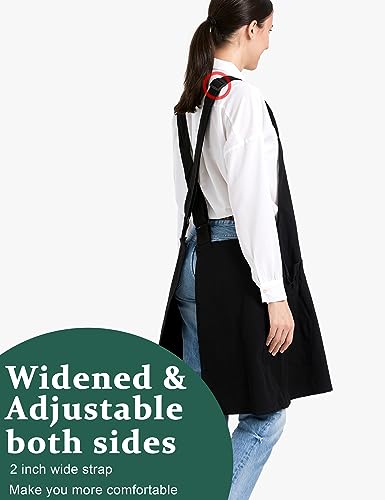 Image of Cozy Adjustable Cross Back Aprons for Women with Pockets Cotton Linen Cooking Kitchen Baking
