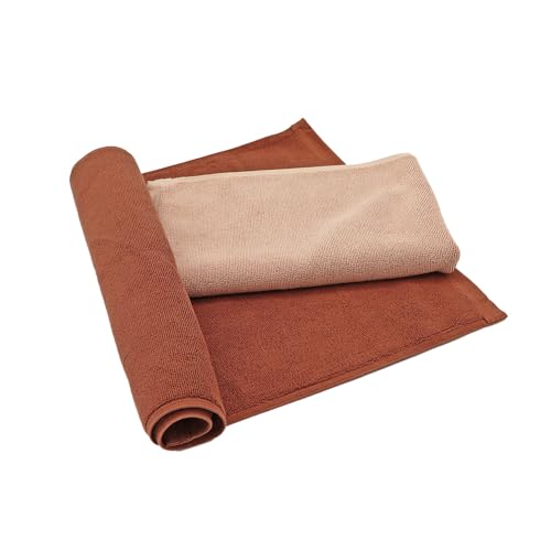 バスマット2枚セット LAFU 綿100% 薄手 40×60cm 無地 コットン お風呂マット 足ふきマット タオル地 バス用品 (ココアブラウン+ミルクティーベージュ)