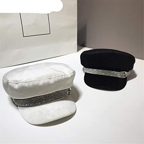 Women Purple Baker Boy Hat Velvet Designer Newsboy Cap Spring Autumn Rhinestone Flat Cap,Black,M (56-58Cm) #TOP3