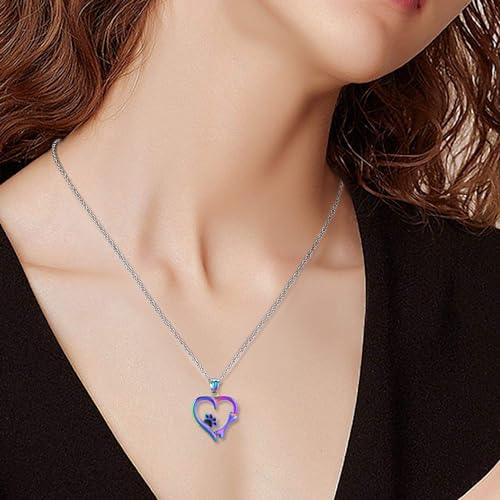 QGJNSGC Paw Print Urn Necklace Heart Locket Necklace for Ashes Dog Cat Charms Pendant Cremation Jewelry Cat Dog Keepsake Memorial Gifts for Women Girls (Rainbow) - Image 4