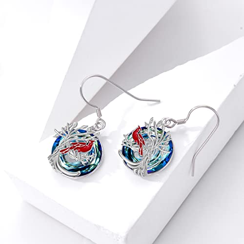Toupop St Louis Cardinals Sterling Silver Tree Of Life Cardinals Drop Dangle Hooks Earrings With Blue Circle Crystal Birthday Christmas Mothers Day Jewelry Gifts For Women Girls #TOP3