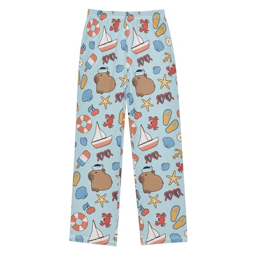 Cartoon Sailor Capybara Cute Pajama Pants, Soft Sleepwear Lounge Pants Pajama Pj Bottoms for 6-14 Years