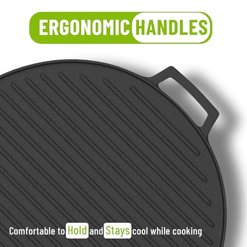 Image of Esspy Cast Iron 2-in-1 Dosa Tawa & Grill with Silicon Handle Grip(30cm) | Double-Sided Tawa /Pan for Roti, Dosa, Chapati, Fish & Steak | Naturally Nonstick, Gas & Induction Cookware