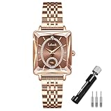 Watches for Women Rose Gold Square Stainless Luxury Fashion Diamond Analog Quartz Waterproof Dress Casual Small Simple Ladies Female Wife Girls Gifts Brown Wrist Watch