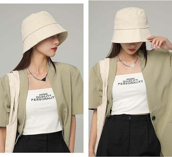 2PCS Unisex Cotton Bucket Hat for Women Men, Denim Packable Fisherman, Summer Sun Beach Hat for Casual Trips (M,08)