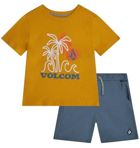 Image of Volcom Toddler Baby Boy Shorts Set - 2 Piece Short Sleeve Graphic Tees and Shorts Infant Toddler Little Boys Summer Outfits