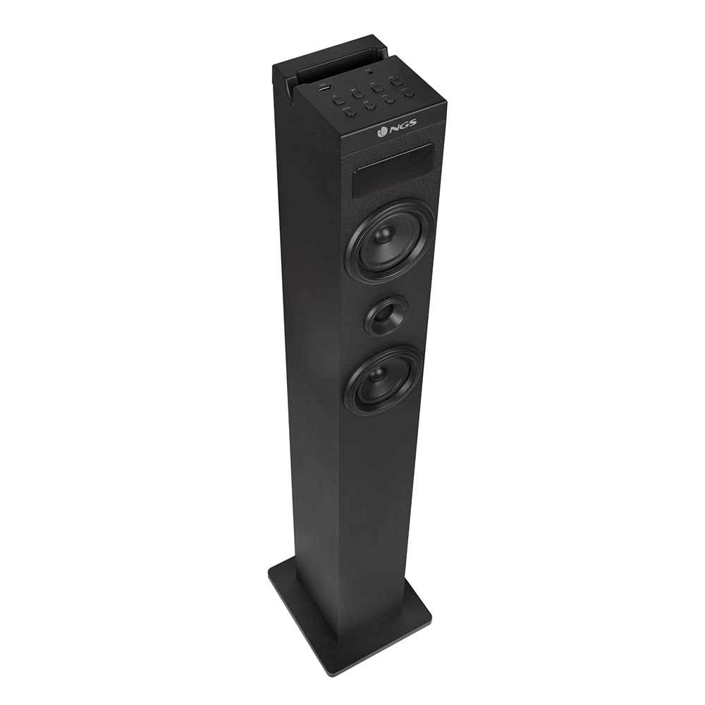 NGS SKY CHARM 2.1- Altoparlante a Torre Bluetooth da 80W con Ingresso Ottico, USB, Radio FM e AUX IN, Nero