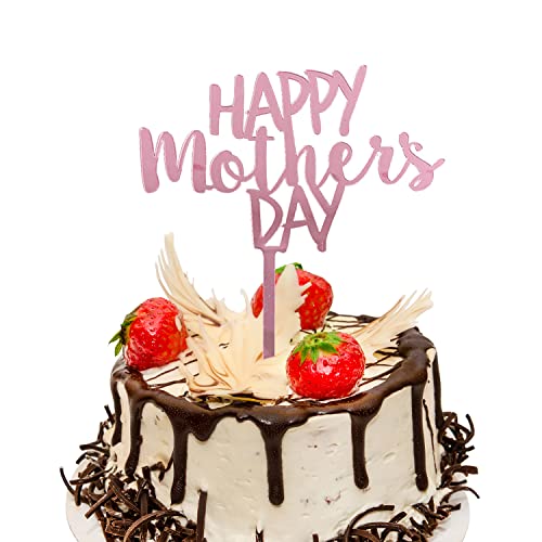 Mother's Day Cake Topper - 10pcs Acrylic Happy Cupcake Topper for Birthday Party Decoration Supplies (Pink)