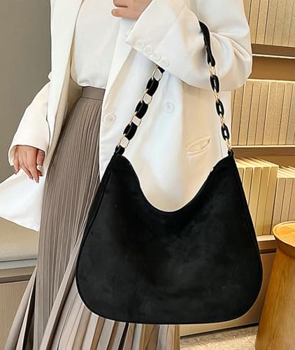 Women Suede Velvet Shoulder Bag 2024 Fall Winter Trendy Vintage Crossbody Tote Bag Stylish Hardware PU Leather Retro Colors2