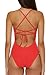 BECCA Delilah - Women's Crochet Trim One Piece Swimsuit, Plunge Neck, Bathing Suits for Women, Fire, Medium