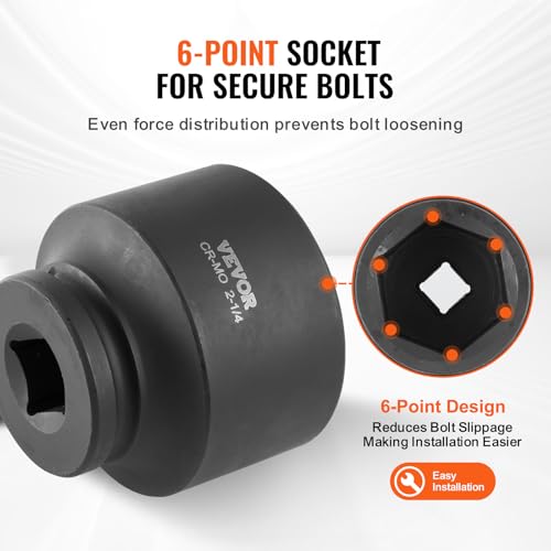 Image of VEVOR Axle Nut Impact Socket Set - 3 /4 inch Drive 6-Point 8-Piece SAE Spindle Nut Socket CR-MO Heat Treated Large Socket Set with Storage Case for Auto Repair, Removing or Installing Axle Nuts