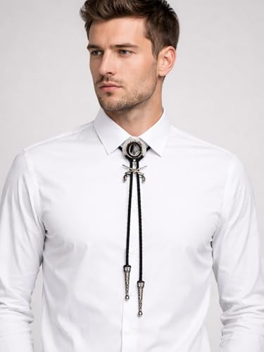 Image of Jeilwiy Bolo Tie for Men Western Cowboy Tie Necklace Gold Bolo Tie Leather Necktie Halloween Tie Accessories for Women