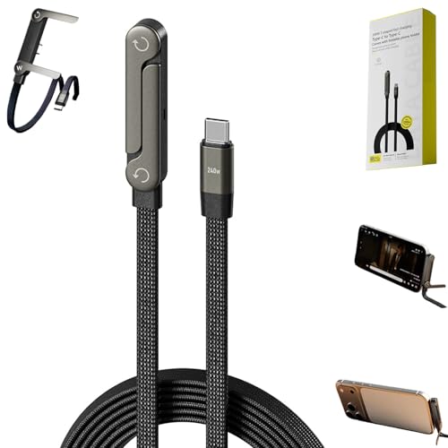 Cable Cargador Invisible 2 en 1: Cable de Carga rápida de 240 W con Soporte for teléfono Integrado, Cable Tipo C de 1,5 m con Soporte Plegable for Smartphones y tabletas.(1PCS)