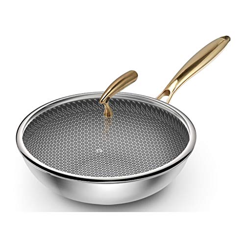 SH-chaoguo Fry Wok/Frying Pan/316 Stainless Steel Cooking Pan with Lid/Uncoated Non-Stick pan (32 cm), for Induction Cooker, Gas Stove