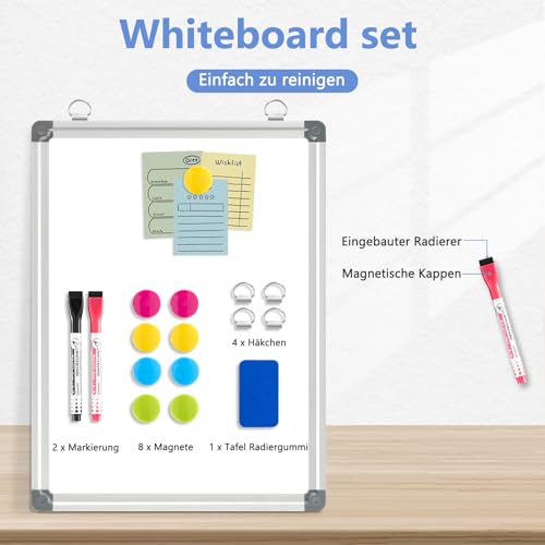DOLLAR BOSS Whiteboard Magnetisch, Whiteboard Klein 30X40CM Magnettafel A3 Magnetpinnwand mit 2 Stifte, 8 Magnete and 1 White board Radiergummi, aufhängen, keine Bohrung