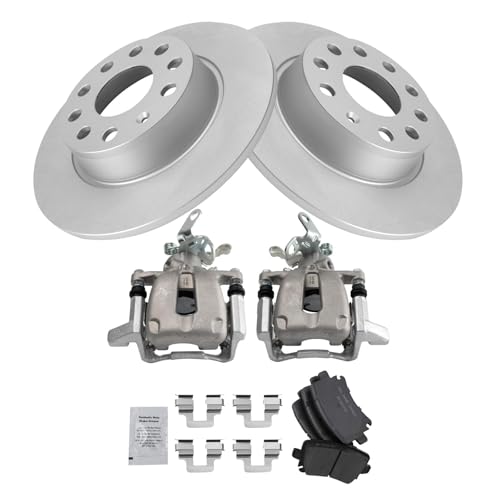 Image of TRQ Rear Brake Pad and Rotor Set Ceramic G Coated Rotors Calipers Compatible with 2010 Volkswagen Golf Jetta
