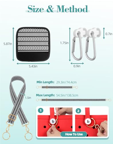 Image of Bag Strap Charms Crossbody for Bogg Bag Accessories - Stripe Shoulder Strap Neoprene Luggage Handle Wrap for Suitcase & 2 Key Holders Black
