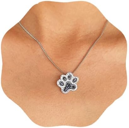 Silver Cat Necklaces Paw Print Necklace Dog Necklace Cat Pendant Necklaces Black Cat Necklace Jewelry for Women and Girls