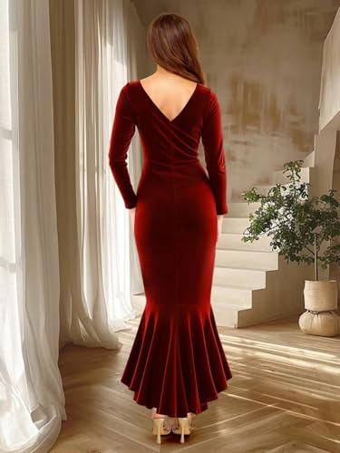 Long Sleeve Bridesmaid Dress 2025 High Split Velvet Maxi Formal Evening Dress VS1252