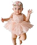Infant Baby Girl Summer Outfits Sleeveless Dress Romper Lace Tutu Onesie Backless Jumpsuit Ruffle Bodysuit One Piece (I-Pink, 12-18 Months)