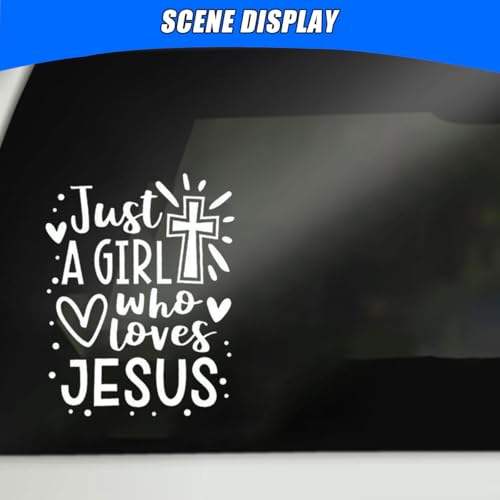 Image of Just A Girl Who Loves Jesus Decal Car Sticker, 6.1 inchx4.6 inch Jesus Cross Vinyl Sticker Car Bumper Decal, Waterproof Auto Exterior Decoration Decals for Cars, Truck, Wall, Window, Laptop (White)