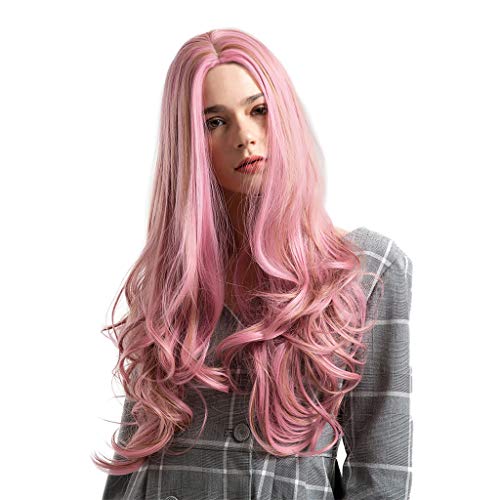 Baoblaze 26 Polegadas Moda Mulheres Cabelo Comprido Peruca Cosplay - Rosa