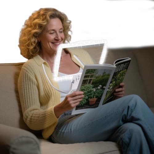 Large 10x Magnifier with Light Hands Free for Low Vision Elderly People - Suitable for Reading,Flexible Gooseneck Full Book Page Magnifier,50 Led Lights,Adjustable Brightness