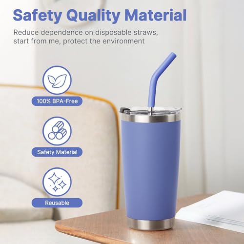 Image of 8.5 inch Metal Straws Reusable for 20 oz Tumbler, 5 Pcs Stainless Steel Drinking Straws for Yeti /RTIC /CIVAGO 20 oz Tumblers, 1 Portable Bag