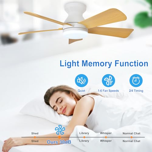 Image of Depuley 35-Inch Ceiling Fans with Lights: Indoor /Outdoor Flush Mount Ceiling Fan with Remote Control - Wood 5 Blade Low Profile Fandelier for Kitchen Gazebo - Reversible Quiet Timer - 2 Packs