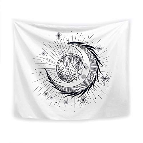 Beydodo Tapiz vintage con sol y luna, para habitación juvenil, color blanco y negro, 100 x 75 cm