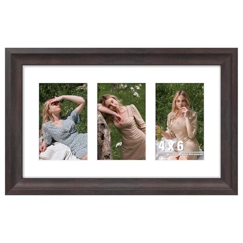 Image of DUENPY 8x14 Picture Frame 4x6 Collage Picture Frame Displays Three 4x6 inch Photos or 8x14 (Without Mat) Wall Decor or Tabletop Walnut