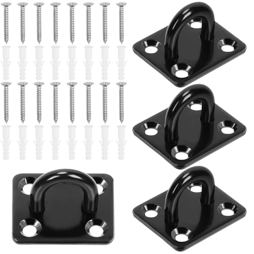 Wokape 4pcs M8 (2 X 1.6Inch) Decke Haken 304 Edelstahl Pad Öse Platte Staple Ring Haken Schleife für Outdoor-und Indoor-Aktivitäten（Quadrat/Schwarz）
