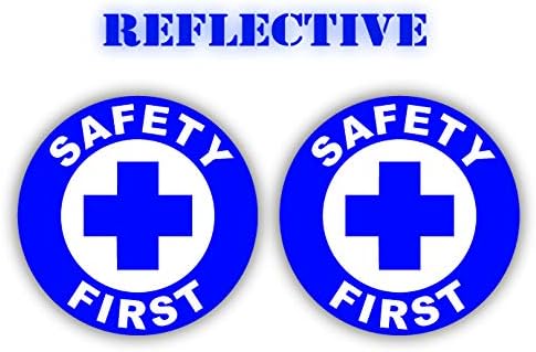 (x2) Reflective - Safety First Hard Hat Stickers (Pair) | OSHA Helmet Decals | Toolbox First Aid Labels | Glow Bright Union Laborer Welder Fall Protection Confined Space Trained