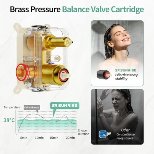 Image of SR SUN RISE 12 inch Shower Faucet Set with Shower Slide Bar,Brushed Gold
