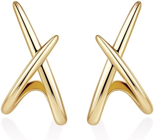 Criss Cross Stud Earrings for Women Trendy, 14K Gold Plated Minimalist Unique Hypoallergenic Earrings for Sensitive Ears, Dainty Simple Old Money Aesthetic Jewelry Modern Jewelry Gifts for Women‘s Fashion