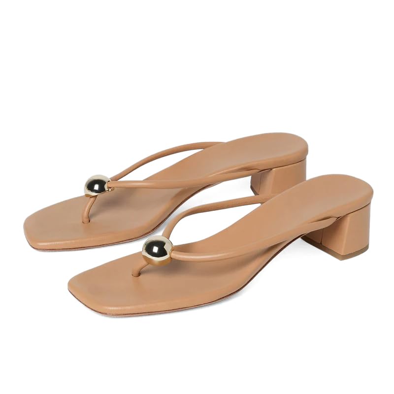 Gold Ball Thong Sandals for Women Comfort Chunky Block Heel Flip Flops for Beach Pool Summer