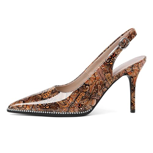 Image of SAMMITOP Women Slingback Heels Stilettos Closed Pointed Toe High Heel Silver Beaded Pumps Comfortable 3.5 Inch High Heels for Women Dressy Shoes