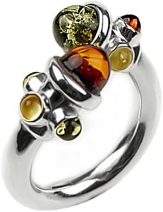 Multicolor Amber and Sterling Silver Adjustable Designer Ring